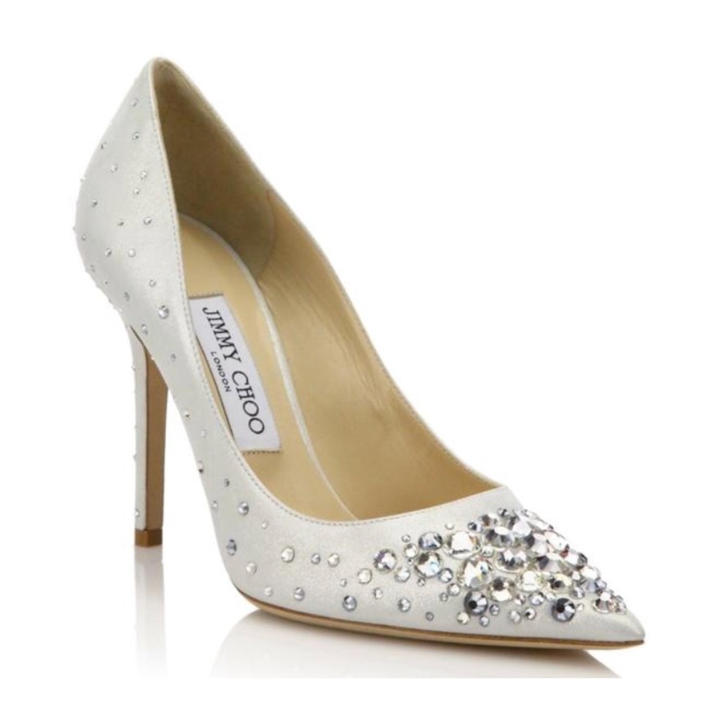 Jimmy Choo Gray Abel Crystal Shimmer Suede Pumps